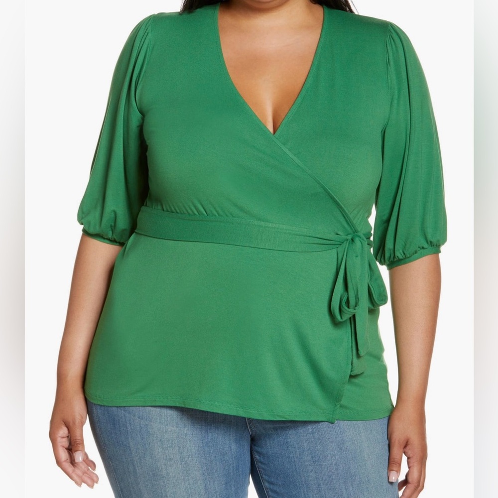Halogen Vibrant Green Wrap Blouse plus Size 3X